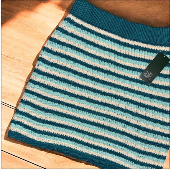 wild fable Dresses & Skirts - Wild Fable Striped Knit Mini Skirt Teal Cream Crochet Style Boho Size Small NWT